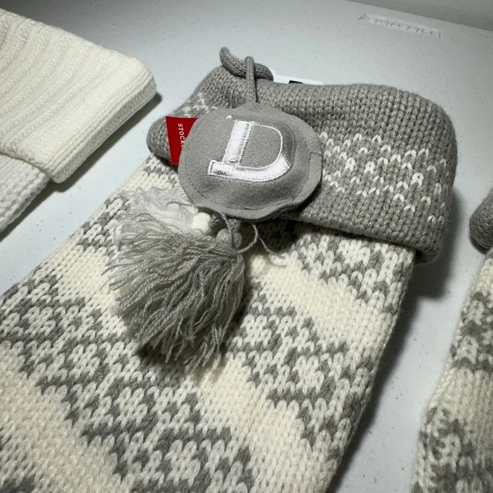Wondershop Knit Monogram Christmas Stocking Letter D 19 Inch Gray White New